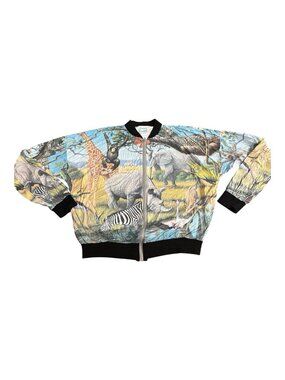 Vintage 90s Peacock Tyvec Paper Full Zip Jacket Animal Safari Print Medium Art